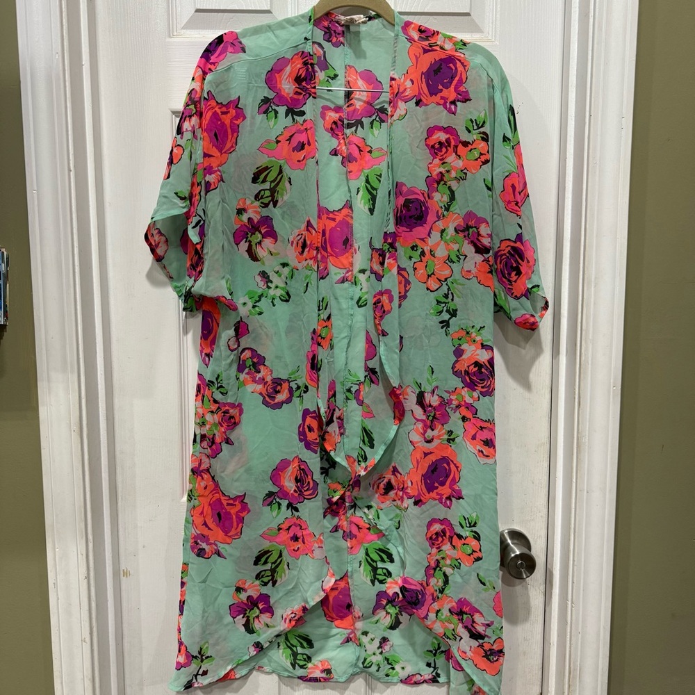 OP Mint and Purple Floral Kimono